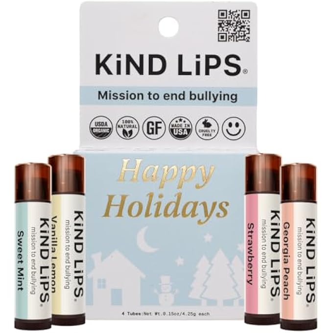 Kind Lips LIP BALM - NOURISHING & MOISTURIZING LIP CARE FOR DRY LIPS MADE FROM SHEA BUTTER, BEESWAX WITH VITAMIN E | HOLIDAY VARIETY FLAVOR | 0.15 OUNCE (PACK OF 4) - Image 1